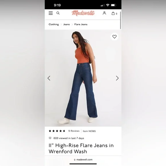 Madewell 11” high rise flare jeans - Picture 2 of 9